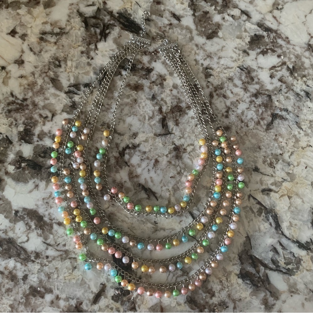Vintage Stainless Steel Waterfall Pearl Necklace